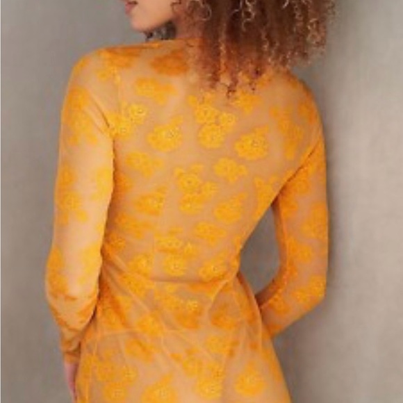 Savage X Fenty Rihanna Sheer Cutout Bodycon Mini Dress Orange NWT Rave Lace Sexy - Picture 4 of 9